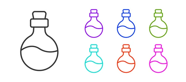 Black Line Bottle Love Potion Icon Isolated White Background Happy — ストックベクタ