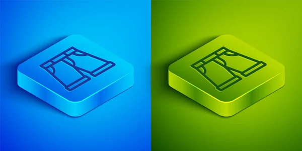 Isometric Line Short Pants Icon Isolated Blue Green Background Square — 图库矢量图片