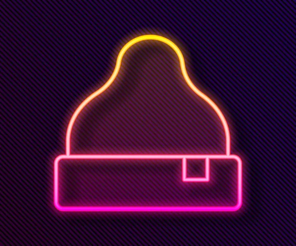 Glowing Neon Line Beanie Hat Icon Isolated Black Background Vector — Vector de stock
