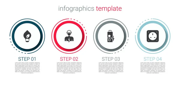 Set Glühbirne Mit Blatt Elektriker Batterieladegerät Und Steckdose Geschäftsinfografische Vorlage — Stockvektor