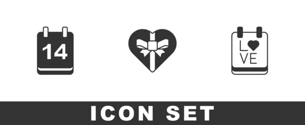 Set Calendar February Candy Heart Shaped Box Icon Vector — Wektor stockowy