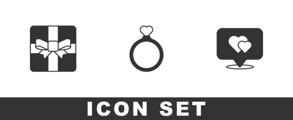 Set Gift Box Wedding Rings Location Heart Icon Vector — Image vectorielle