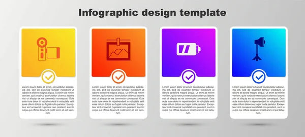 Nastavit Kameru Fotorámeček Baterie Pro Studio Žárovky Softbox Obchodní Infografická — Stockový vektor