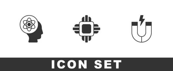 Set Atom Processor Cpu Magnet Icon Vector — Vector de stock