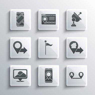 Şehir haritasını, güzergahı, evi, işaretleyicisi ve Radar simgesi olan konumu ayarlayın. Vektör