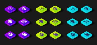 Bitcoin 'i, Bitcoin' li kredi kartını, Kripto para birimi bulut madenciliğini, değiş tokuşu ve hedef simgeyi ayarla. Vektör