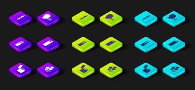 Hafif, tıbbi nikotin bantları, Vape mod cihazı, sigara ve esrar içen adam, esrar ikonu. Vektör