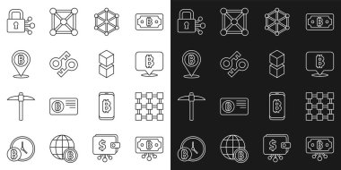 Hat Bitcoin 'i devre, Blockchain teknolojisi, Kripto para birimi anahtarı, Lock bitcoin ve simgesi ile ayarla. Vektör