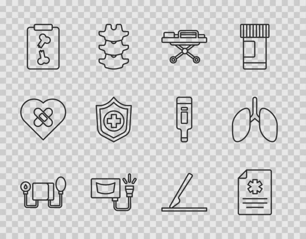 Set Line Blood Pressure Clinical Record Stretcher Ultrasound Ray Shots — Archivo Imágenes Vectoriales