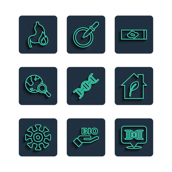 Set Line Bacteria Bio Healthy Food Dna Symbol Blood Test — Image vectorielle