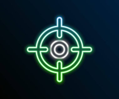 Parlayan neon hattı hedef spor simgesi siyah arkaplanda izole edildi. Atış mesafesi ya da atış mesafesi için sayıları olan temiz bir hedef. Renkli taslak konsepti. Vektör