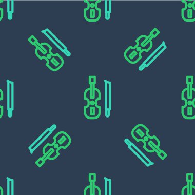 Line Violin icon isolated seamless pattern on blue background. Musical instrument.  Vector