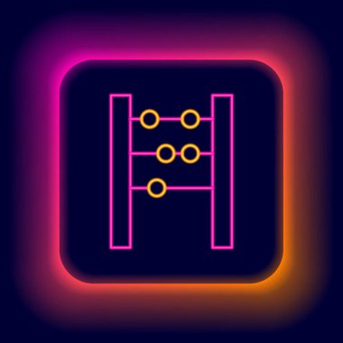 Parlayan neon hattı Abacus simgesi siyah arkaplanda izole edildi. Geleneksel sayım çerçevesi. Eğitim işareti. Matematik okulu. Renkli taslak konsepti. Vektör