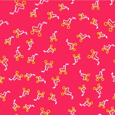 Line Baby bebek arabası simgesi kırmızı arkaplanda izole edilmiş. Bebek arabası, at arabası, bebek arabası, bebek arabası, tekerlek. Vektör