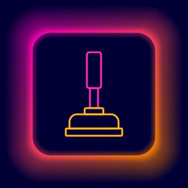 Siyah arka planda izole edilmiş boru temizleme ikonu için ahşap saplı parlak neon çizgisi kauçuk pompası. Tuvalet pompası. Renkli taslak konsepti. Vektör