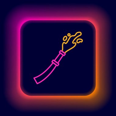 Parlayan neon hattı itfaiye hortumu ikonu siyah arka planda izole edildi. Renkli taslak konsepti. Vektör