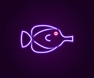 Parlayan neon hattı Kelebek balık ikonu siyah arka planda izole edildi. Renkli taslak konsepti. Vektör