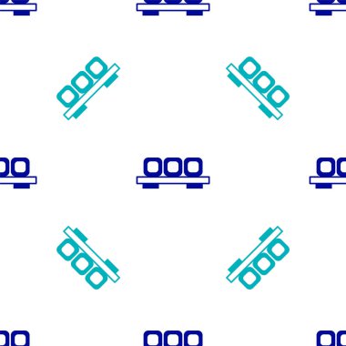 Kesme tahtası simgesinde mavi suşi beyaz arka planda izole edilmiş pürüzsüz desen. Tahtada Asya yemeği suşisi. Vektör.