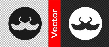 Siyah Bıyık simgesi şeffaf arkaplanda izole edildi. Berber dükkanı sembolü. Yüz kılı stili. Vektör.