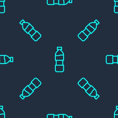 Yeşil çizgili bir şişe su ikonu mavi arka planda izole edilmiş pürüzsüz desen. Soda su içme tabelası. Vektör