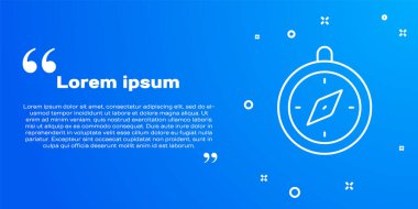 Beyaz çizgi pusula simgesi mavi arkaplanda izole edildi. Rüzgâr yön bulma sembolü. Rüzgar gül işareti. Vektör