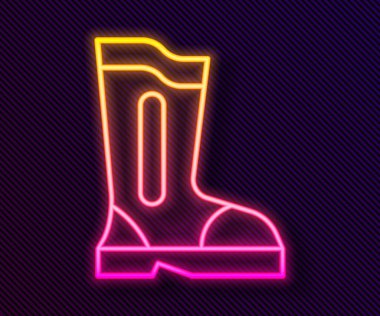 Parlayan neon çizme çizmesi simgesi siyah arkaplanda izole edildi. Vektör