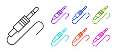 Siyah çizgi ses kriko simgesi beyaz arkaplanda izole edildi. Bağlantı ses ekipmanları için ses kablosu. Fiş kablosu. Müzik aleti. Simgeleri renklendirin. Vektör