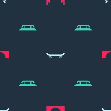 Kaykay parkı, kaykay ve merdivenleri raylı ve pürüzsüz bir şekilde ayarlayın. Vektör