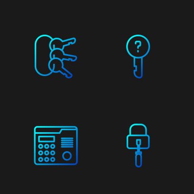 Kilit açmak için satır maymuncukları, Ev dahili iletişim sistemi, bir sürü anahtar ve tanımsız. Renk simgeleri. Vektör