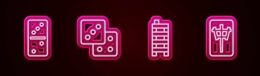 Sıra Domino, zar oyunu, Mahjong parçaları ve... Parlayan neon ikonu. Vektör