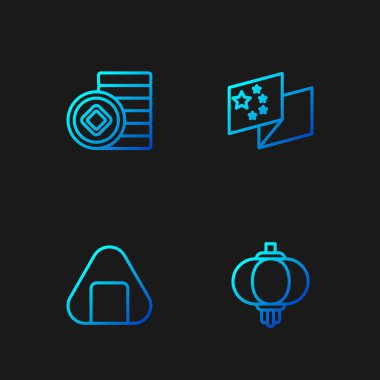 Çin kağıt feneri, suşi, Yuan para birimi ve Çin bayrağı. Renk simgeleri. Vektör