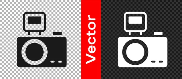 Black Photo Camera Lighting Flash Icon Isolated Transparent Background Foto — Stock Vector