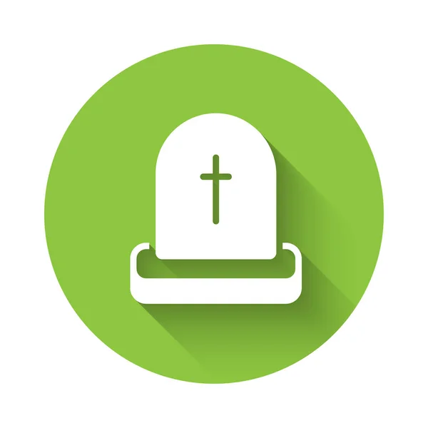 White Tombstone Rip Written Icon Isolated Long Shadow Grave Icon — Stock Vector