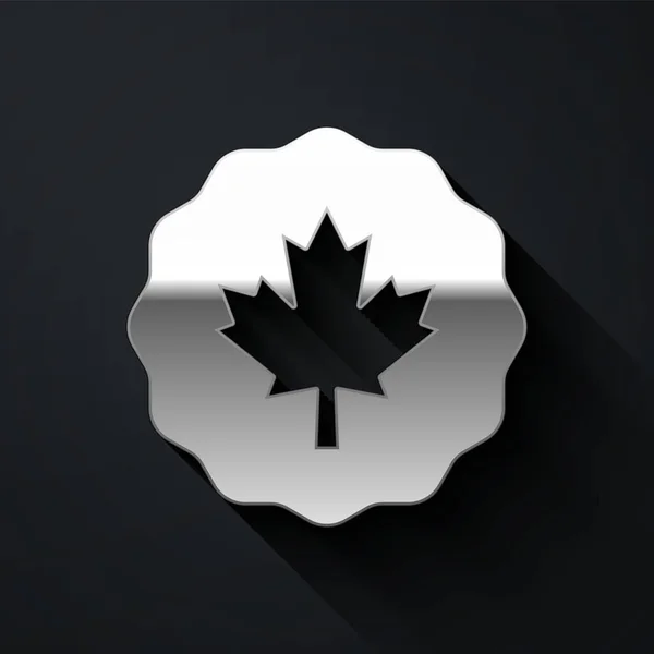 Silver Kanadensiska Lönn Blad Ikon Isolerad Svart Bakgrund Kanada Symbol — Stock vektor