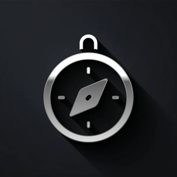 Icône Silver Compass Isolée Sur Fond Noir Windrose Symbole Navigation — Image vectorielle