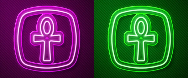 Pembe Yeşil Arkaplanda Parlayan Neon Çizgisi Cross Ankh Simgesi Izole — Stok Vektör