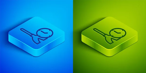 Isometric Line Cleaning Time Icon Isolated Blue Green Background Sanitary — Archivo Imágenes Vectoriales