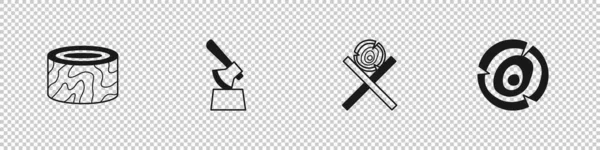 Set Tree Stump Wooden Axe Logs Stand Icon Vector — ストックベクタ