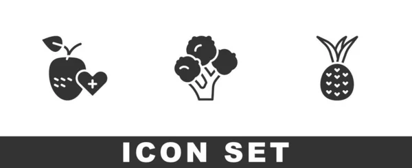 Set Healthy Fruit Broccoli Pineapple Icon Vector — Stock Vector