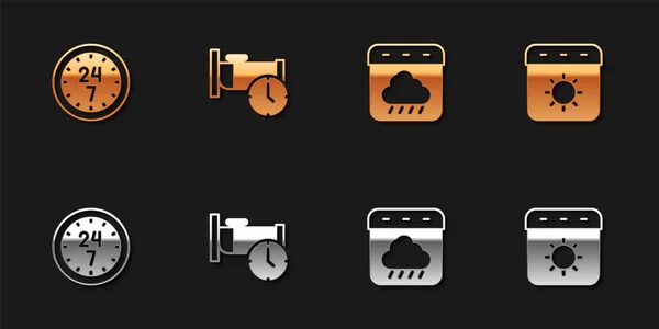 Set Clock Hours Time Sleep Calendar Autumn Summer Icon Vector — Stock vektor