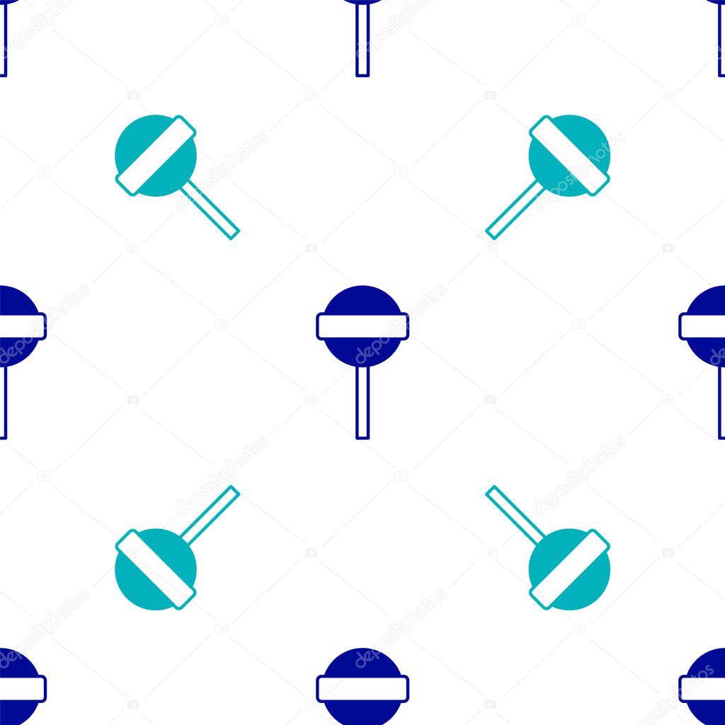 Blue Lollipop icon isolated seamless pattern on white background. Food, delicious symbol.  Vector