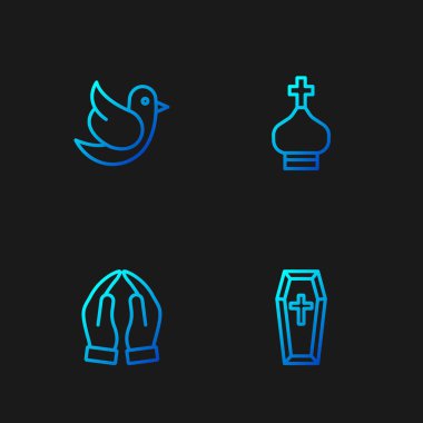 Tabut, Eller dua pozisyonu, Dove ve Hristiyan kilise kulesi. Renk simgeleri. Vektör