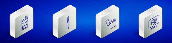 Set Isometric Line Cigarettes Pack Box Electronic Cigarette Lighter Tobacco — Vettoriale Stock