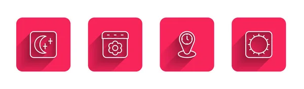 Установить Линию Луна Звезды Календарь Весной Часы Часового Пояса Солнце — стоковый вектор