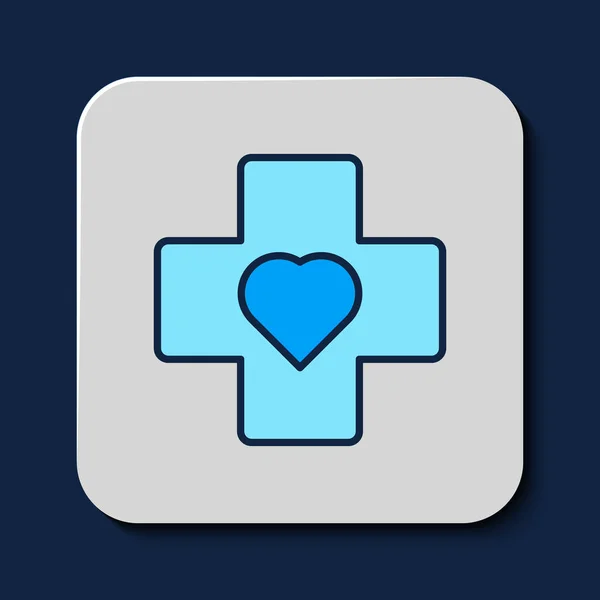 Filled Outline Heart Cross Icon Isolated Blue Background First Aid — Vector de stock