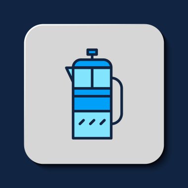 Doldurulmuş Fransızca basın simgesi mavi arka planda izole edildi. Vektör.