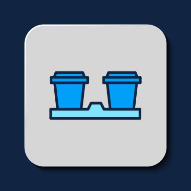 Mavi arka planda izole edilmiş bir kahve bardağını doldurdum. Vektör.