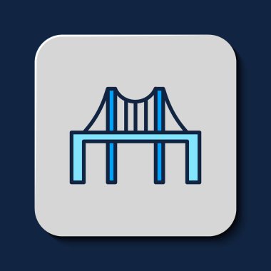 Doldurulmuş Altın Kapı Köprüsü simgesi mavi arkaplanda izole edilmiş. San Francisco California Amerika Birleşik Devletleri. Vektör.