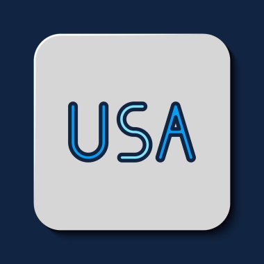 Doldurulmuş ABD etiket simgesi mavi arkaplanda izole edildi. Amerika Birleşik Devletleri. Vektör.