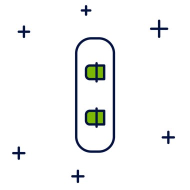 Doldurulmuş ana hatlı Snowboard simgesi beyaz arkaplanda izole edildi. Snowboard tahtası ikonu. Olağanüstü bir spor. Spor malzemeleri. Vektör.